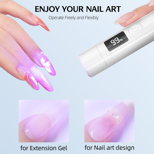 keeyada Handheld UV Light with Nail Stamper Head, 3W Portable LED Nail Lamp, Wireless Rechargeable USB Nail Dryer with Silicone Stamper, LCD Display Screen for Fast Curing Home DIY Manicure White