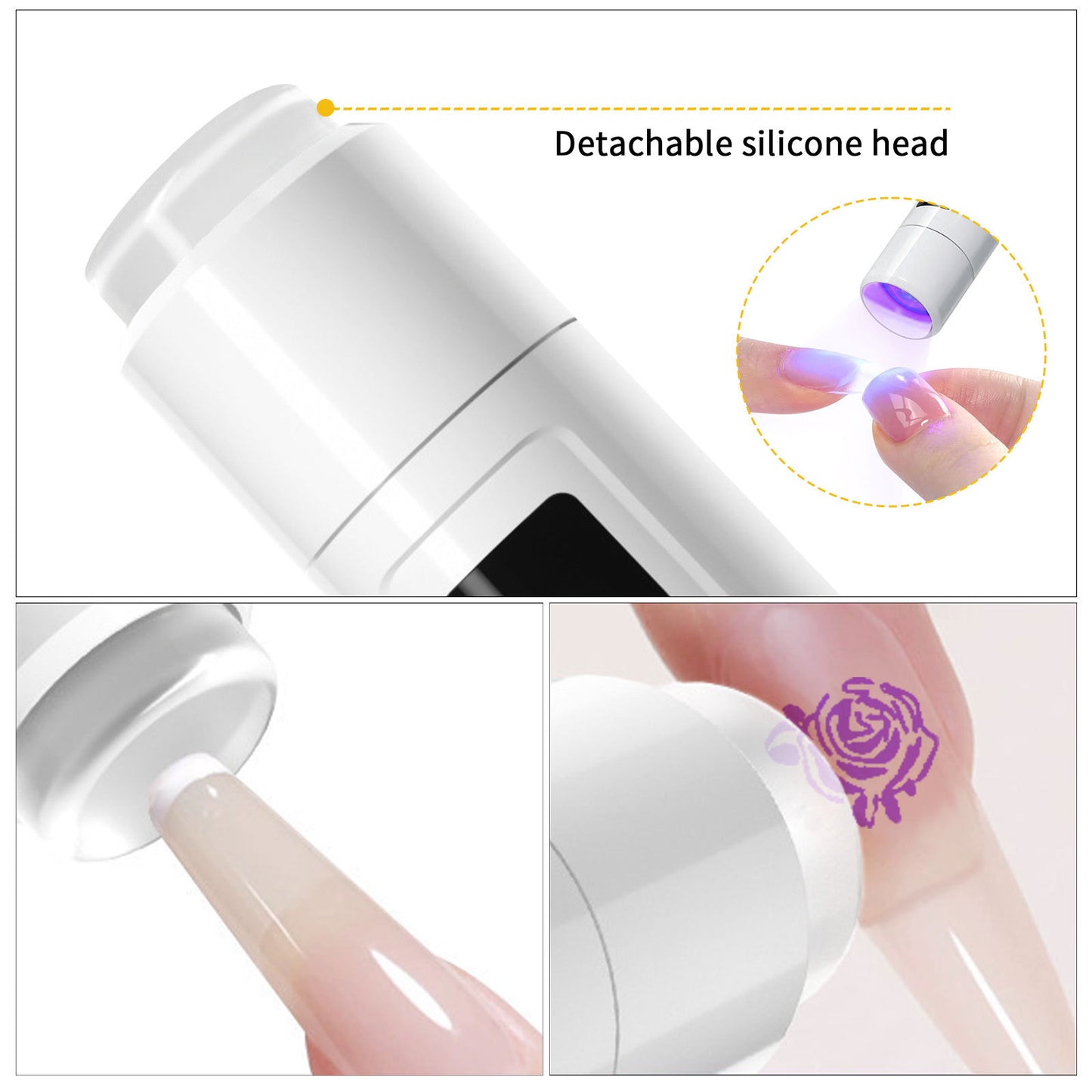 keeyada Handheld UV Light with Nail Stamper Head, 3W Portable LED Nail Lamp, Wireless Rechargeable USB Nail Dryer with Silicone Stamper, LCD Display Screen for Fast Curing Home DIY Manicure White