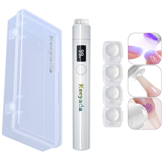 keeyada Handheld UV Light with Nail Stamper Head, 3W Portable LED Nail Lamp, Wireless Rechargeable USB Nail Dryer with Silicone Stamper, LCD Display Screen for Fast Curing Home DIY Manicure White